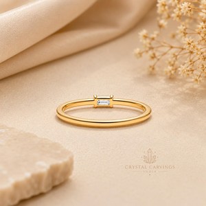 Emerald Cut Moissanite Solitaire <b>Ring</b> Minimalist Rhodium Plated 925 Sterling <b>Silver</b> <b>Dainty</b> Engagement Wedding Promise <b>Ring</b> Women - Product Image 2