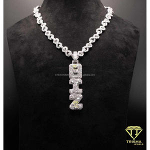 Luxury BIZ <b>Initial</b> Pendant Moissanite Diamond 925 Sterling Silver Gold Plated Hip Hop Necklace Cuban Link <b>Chain</b> Streetwear Jewel - Product Image 3