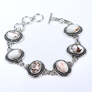Wholesale Vintage Style Sterling Silver Plated White Buffalo Turquoise Oval <b>Stone</b> Toggle Clasp Link <b>Bracelet</b> Bohemian Ethnic - Product Image 3