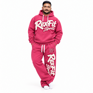Fleece Tracksuit Pullover Hooded Top Chenille <b>Applique</b> <b>Letter</b> Design Baggy Sweatpants Casual Streetwear unisex custom design - Product Image 3