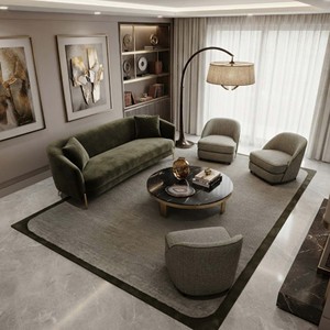Tapis de luxe moderne en laine tuftée à la main, tapis de sol texturé contemporain pour salon et chambre à coucher, design à bordures épaisses - Product Image 2