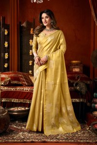 Premium All-Over Floral Weaving Banarasi <b>Tissue</b> Silk Sarees Ethnically Designed Ethnic Bandanas for <b>Wedding</b> Collections - Product Image 6