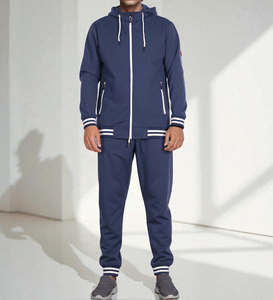 Nouveau design tendance : Ensemble de jogging pour homme, coupe ajustée, en molleton uni (Spandex/Coton), avec sweat à capuche zippé et bordures côtelées contrastantes - Product Image 4