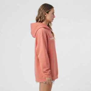 Sudadera con Capucha Oversize para Mujer, Color Rosa Coral, Hombros Caídos, Larga, Informal, Lisa - Product Image 5