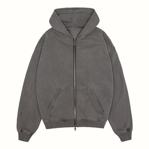 Sweat-shirt à capuche zippé gris pour homme, 100% coton French Terry, coupe ample décontractée, vêtement d'automne - Product Image 4