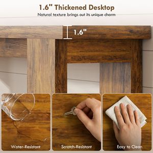 Consolle da 63 pollici in stile rustico con piano spesso, finitura marrone anticato, per ingresso, soggiorno o corridoio - Product Image 4