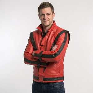 Chaqueta de Cuero Retro Roja y Negra Premium para Hombre, Estilo Pop de los 80, Corte Ajustado, Chaqueta de Motero, Moda, Cosplay, Ropa Casual, Venta al Por Mayor Personalizada - Product Image 4