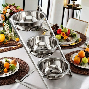Decorative Vintage Stainless Steel 3-Tier Bowl and <b>Plate</b> <b>Stand</b> Portable Buffet Raiser with Lids - Product Image 4