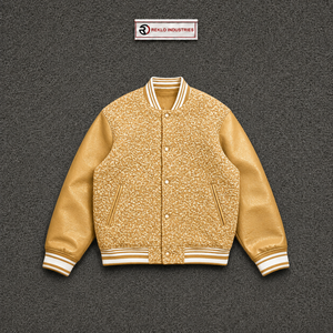 แจ็คเก็ตวาร์ซิตี้สีทองคลาสสิกสำหรับผู้ชาย ปกคอพับได้ เสื้อคลุมลำลองสำหรับฤดูหนาว สไตล์ทีม แฟชั่น ทันสมัย ทำจากผ้าขนสัตว์ 100% ให้ความอบอุ่น ระบายอากาศได้ดี - Product Image 5
