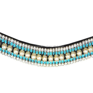 Perle centrale fantaisie personnalisée avec des cristaux clairs chaîne en métal forme de vague noir anglais cuir cheval front band in Full Cob Sizes - Product Image 2