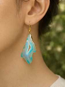 Boucles d'oreilles pendantes en agate drusy Ha Gems, plaquées or, en laiton, pour mariage, fête, cadeau femme, vente en gros - Product Image 2