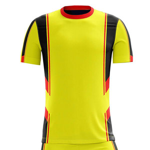 Ensemble de maillot de foot jaune pour homme, manches courtes, col rond, évacuation de l'humidité, séchage rapide, 100 % polyester, sublimé, coupe athlétique adulte - Product Image 4