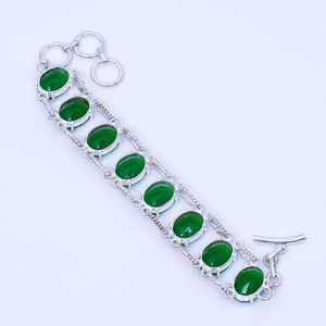 กำไลหยกเขียวทรงเหลี่ยม โบโฮ เงินแท้ 925 งานแฮนด์เมด เครื่องประดับอัญมณี ของขวัญสำหรับผู้หญิงผู้ชาย - Product Image 4