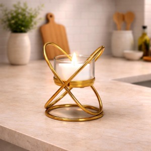Flower Shape Style Gold Metal And Glass <b>Candle</b> Stand Suitable For Home Decor Living Room Table And Shelf Styling From India - Product Image 4