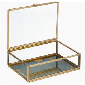 Custom Modern Geometric Brass Framed Clear Glass Storage <b>Box</b> with <b>Mirrored</b> Base Desktop Makeup Organizer Jewelry Display Case - Product Image 4