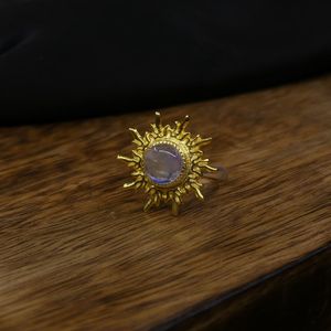 Wedding Wear 925 Sterling Silver Gold Plated Jewelry White <b>Rainbow</b> Moonstone Women Wear Classic Ring - Product Image 5