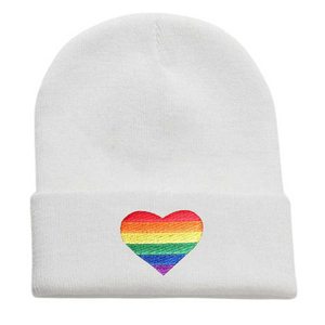 Unisex White Beanie Hat With Rainbow Heart Embroidery Casual <b>Winter</b> <b>Cap</b> For Adults - Product Image 1