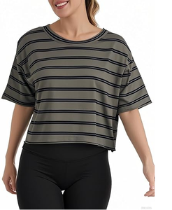 Women Oversize Workout Crop <b>Tops</b> Casual Short Sleeve Drop Shoulder Boxy T-Shirts Roll Hem Basic Loose Yoga Running Tees - Product Image 3