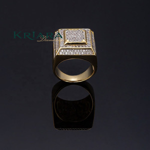 Men's 925 Silver 18K <b>Gold</b> Plated Rhodium Plated Moissanite <b>Cocktail</b> <b>Ring</b> Geometric Pave Setting Hiphop Style Everyday Wear - Product Image 2