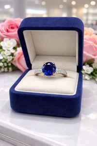 Anillo de Compromiso de Zafiro Corte Redondo, Plata de Ley 925, Anillo de Promesa Nupcial Clásico para Mujer, Todas las Tallas - Product Image 2