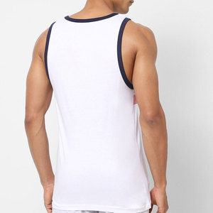 Débardeur blanc pour homme avec imprimé abstrait bleu et rayures rouges, débardeur décontracté sans manches, col rond, polyester respirant - Product Image 4