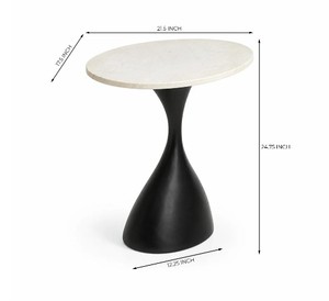 Meuble de salon sculptural en forme d'heure de prière, base noire polie, plateau ovale en marbre blanc, éco-responsable, style Mid-Century Modern, structure en fer - Product Image 2