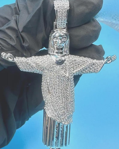 Colgante de Plata de Ley 925 con Moissanita Cristo el Redentor, Amuleto Religioso Iced Out, Joyería Unisex con Forma de Cruz - Product Image 6