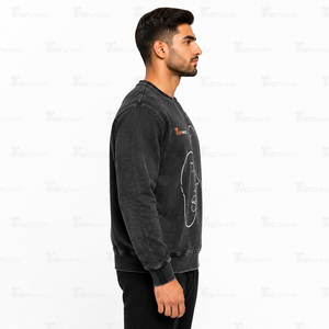 Mens Vintage <b>Black</b> Acid Wash Sweatshirts washed <b>black</b> <b>fleece</b> Crew Neck Long Sleeve Pullover Top oversized drop shoulder - Product Image 3