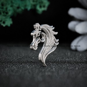 Broche de Plata 925 con Cabeza de Caballo Phoenix y Cristales de Estrás, Diseño Clásico de Animal, Joyería Unisex para Regalo - Product Image 3