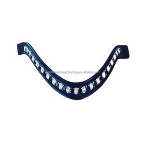 Chaîne Bling personnalisée en cristaux ronds noirs et blancs incrustée de canaux vides en cuir rembourré pour front de cheval en pleine taille d'épi - Product Image 3