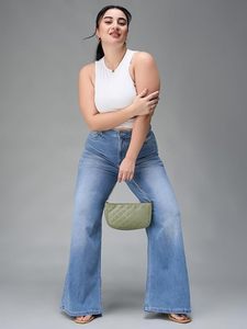 Women's Mid Waist <b>Boot</b> Cut Denim Jeans Full Length Regular Fit Stonewashed Ripped Dark Solid Blue 100% Cotton Casual <b>Spring</b> - Product Image 6