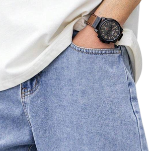 Mens <b>Light</b> Blue Stone Wash Baggy Straight Leg Denim Jeans Loose Fit Casual Wide Leg Full Length Cotton Pants Breathable Durable - Product Image 3