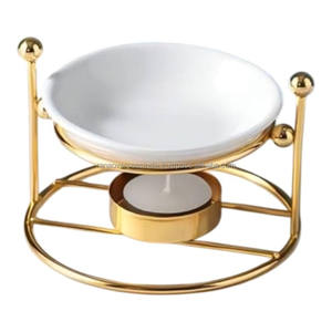 Portavelas de metal para velas de té, decoración del hogar, quemador de aceite, difusor de aroma, horno, dorado y blanco - Product Image 1
