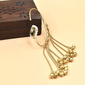 Boucles d'oreilles pendantes plaquées or avec pierres en laiton plaqué or, style vintage pour femme, idéales pour un mariage - Product Image 3