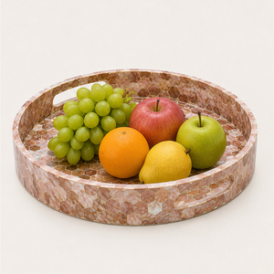 Plateau rond artisanal en nacre, mosaïque nid d'abeille, plateau décoratif avec poignées pour table basse, décoration intérieure - Product Image 4