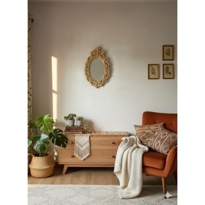Handcrafted Teak Wood Oval Wall <b>Mirror</b> Golden Honey Finish Wholesale - Product Image 3