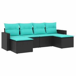 Ensemble de canapés de jardin en rotin PE noir et bleu avec structure en acier thermolaqué et polyester, mobilier d'extérieur élégant - Product Image 2