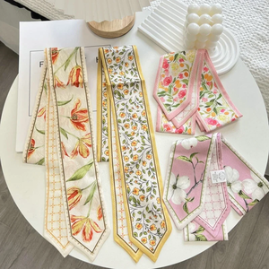 Cinta de pelo de seda larga con estampado floral de alta calidad, lazo para el pelo, cinta de satén vintage, accesorios para el cabello para mujer - Product Image 1