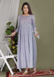 Elegante Vestido Largo Informal de Algodón Azul Claro con Estampado Batik para Mujer, Vestido Étnico Maxi para Damas - Product Image 1