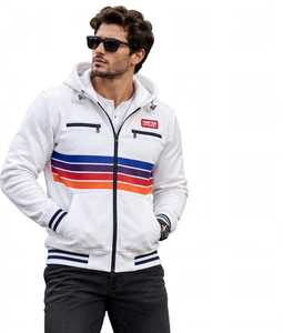 Sudadera con capucha y cremallera para hombre, color blanco, con bloques de color, estilo deportivo, a rayas, para otoño - Product Image 1