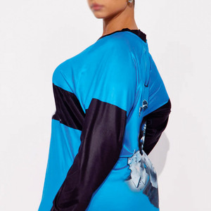 Custom Black Blue Mesh American Football Jersey Breathable Polyester <b>Athletic</b> Tee V Neck Activewear Custom long sleeve shirt OEM - Product Image 2