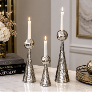 Luxury <b>Hammered</b> Metal Candle <b>Holder</b> Set Decorative Tabletop Candle Stand for Home Decor Centerpiece Wedding Dining Room - Product Image 5