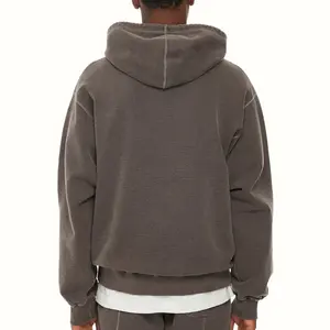 Sweat à capuche zippé pour homme en polyester/coton éponge, délavé à l'acide, style vintage, haute qualité, grammage lourd, coupe oversize, design 100% personnalisé - Product Image 2