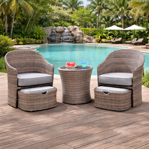 Conjunto de Muebles de Exterior de Alta Calidad con Dos Cómodas Sillas, Otomanas con Almacenamiento y Mesa a Juego para Máxima Comodidad - Product Image 1