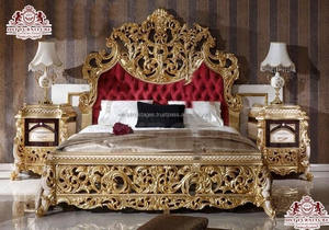 Indian Classical Style Gold Finish Tufted <b>Bed</b> Best Quality Baroque Style Teak Wood <b>Bed</b> <b>Royal</b> Gold <b>Bed</b> for Modern Home Interior Online - Product Image 6