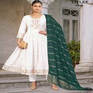 Collection de vêtements de festival, dernière collection, 14 kg, rayonne avec broderie de sequins, cordon, imprimé feuille d'aluminium, Anarkali Kurti-Pant, mode féminine - Product Image 1