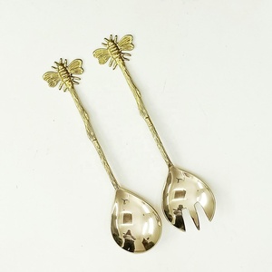 High Quality Brass Salad Serving <b>Set</b> with <b>Honey</b> Bee Handle Flatware Metal Tools for Bulk Buyers Exported by Flatware <b>Set</b> - Product Image 1