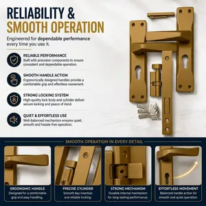 Premium Gold Brass Mortise Door Handle <b>Lock</b> Set Heavy-Duty <b>Security</b> Cylinder Modern Design Rust Resistant for Wooden Doors - Product Image 3