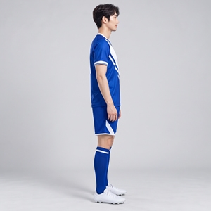Conjunto de Uniforme de Fútbol para Hombre con Rayas Diagonales Azules y Blancas, Camiseta de Fútbol Transpirable de Poliéster, Pantalones Cortos, Uniforme Deportivo para Adultos - Product Image 5