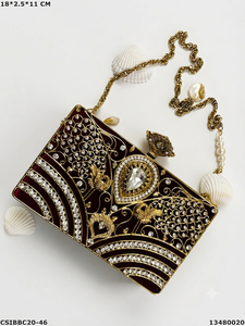 Bolso de Mano Rígido de Lujo Clásico Casual con Adornos de Latón, Madreperla y Cristal, con Correa de Cadena para Mujer, Ideal para Bodas y Fiestas - Product Image 3